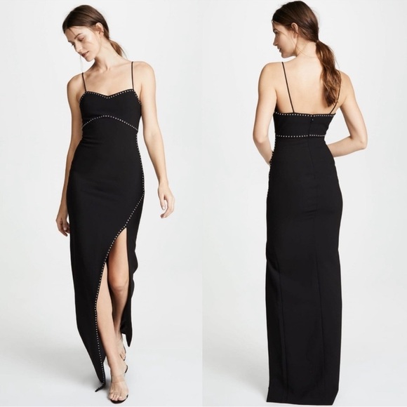 Likely Charlene Silver Studded Black Gown with Side Slit Size 4 - Picture 3 of 11